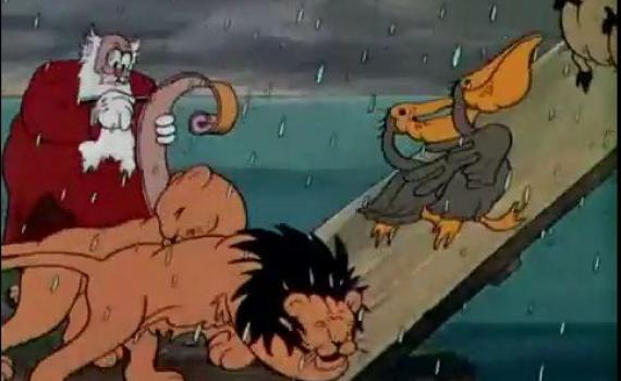 בניית תיבת נח והמבול בגרסה המצויירת של וולט דיסני