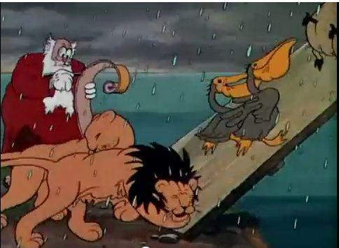 בניית תיבת נח והמבול בגרסה המצויירת של וולט דיסני