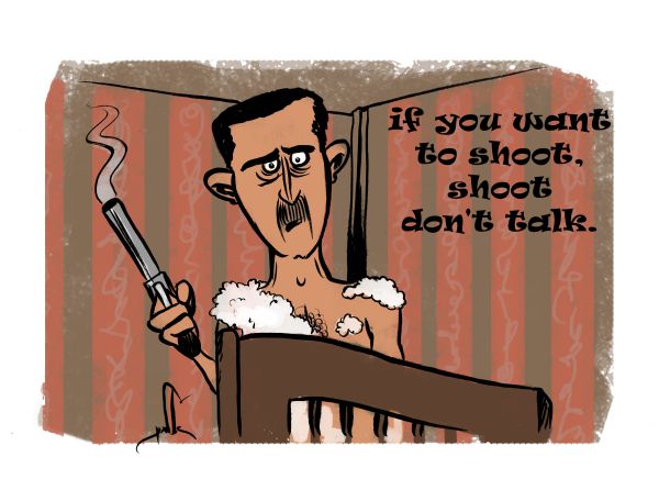 קריקטורה: אסד מגיב על ההססנות של אובמה