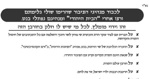 פעילי ימין חילקו נוסח וידוי למצביעי הבית היהודי