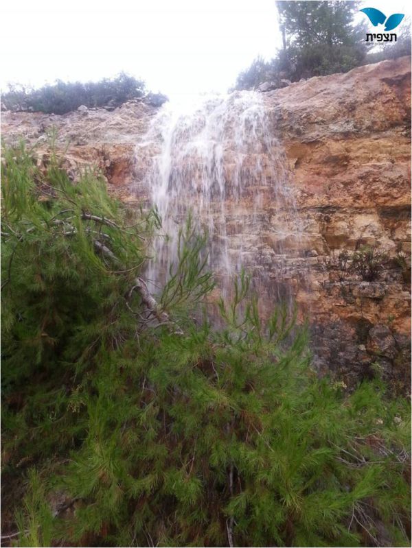 גשמי ברכה: צפו במפל שנוצר מתחת לישוב נריה