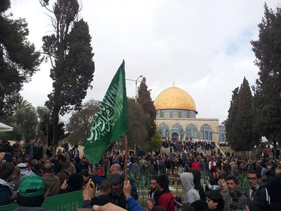 צפו: רעולי פנים השתוללו בהר הבית עם דגלי חמאס