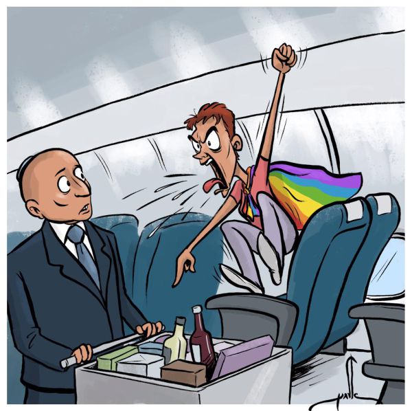 קריקטורה: התפרעויות בטיסה ובכנסים של בנט