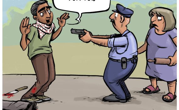 קריקטורה: קריאות לא לפגוע במחבל מנוטרל