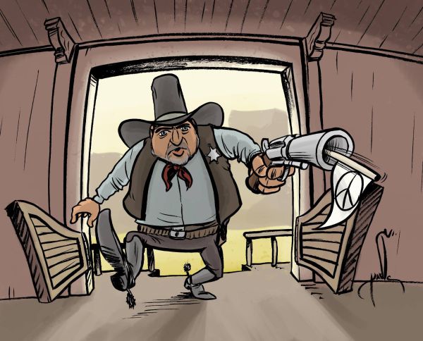 קריקטורה: ליברמן נכנס למשרד הבטחון