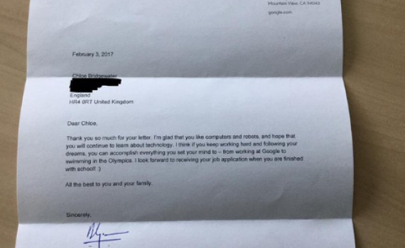 התשובה של מנכ"ל גוגל לבת 7 שביקשה לעבוד אצלו