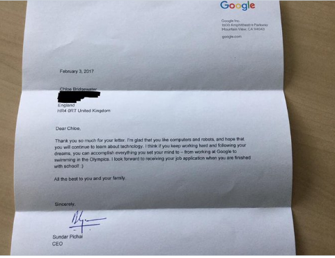 התשובה של מנכ"ל גוגל לבת 7 שביקשה לעבוד אצלו
