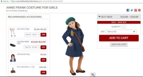 ביזיון: תחפושות של אנה פרנק נמכרות לחג נוצרי