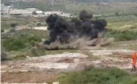 צפו: פיצוץ אדיר של שדה מוקשים סמוך לקרני שומרון