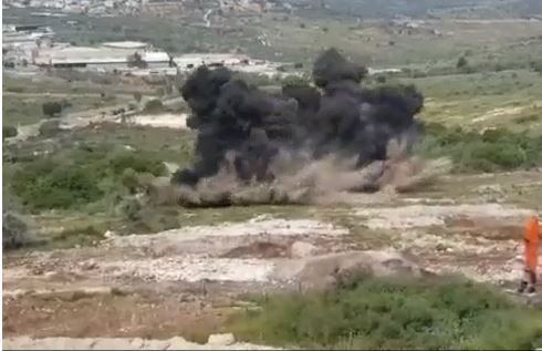 צפו: פיצוץ אדיר של שדה מוקשים סמוך לקרני שומרון