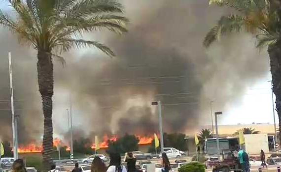 מזעזע: שדות החיטה בוערים מול מכללת ספיר. צפו