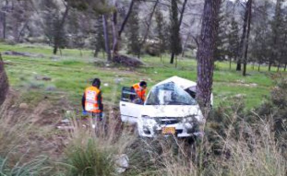 נזקי הסופה: פצועים קשה וקל בהתנגשות רכב בעץ
