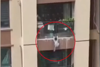 תיעוד מטורף: אדם תפס ילד שנפל מקומה שישית בסין