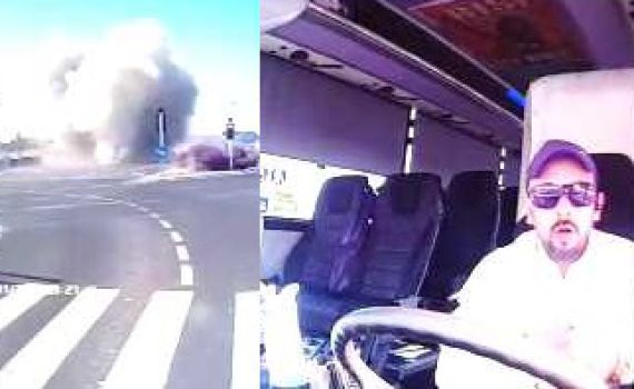 הפיצוץ וההלם: תיעוד הרקטה מתוך האוטובוס