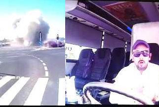 הפיצוץ וההלם: תיעוד הרקטה מתוך האוטובוס