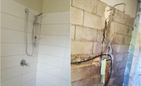 "יש! סוף סוף סבתא, המים זורמים במקלחת!"