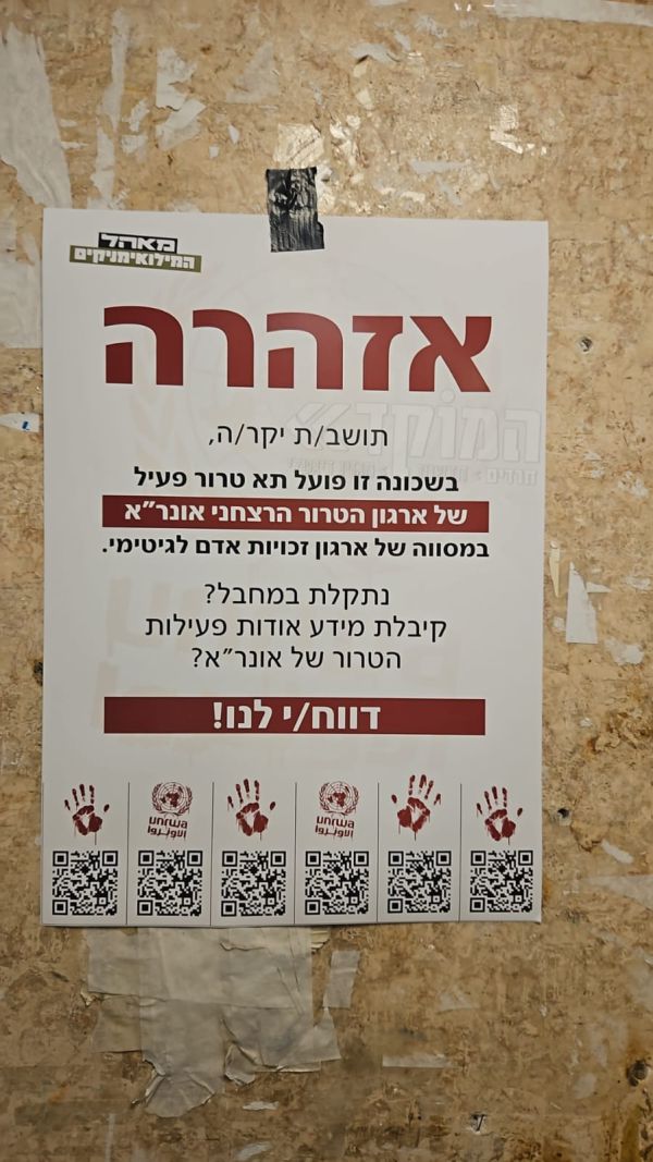 "תא טרור מסוכן": שלטים נגד אונר"א פוזרו בירושלים