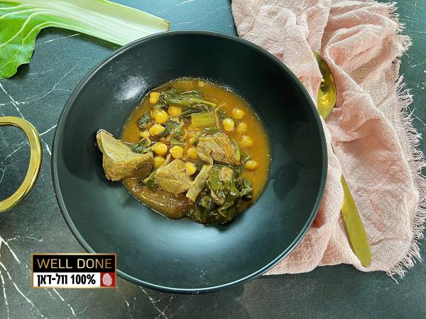 מתכון מהמם לתבשיל בשר עם גרגירי חומוס ועלי מנגולד