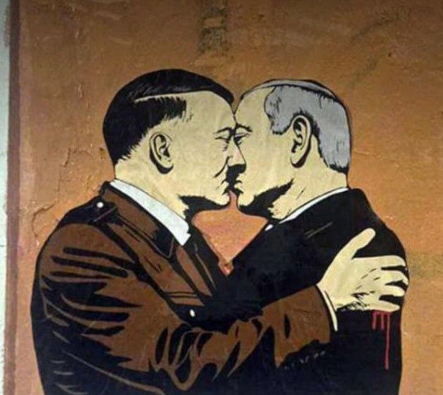 זעם באיטליה: אמנית ציירה את נתניהו והיטלר מתנשקים