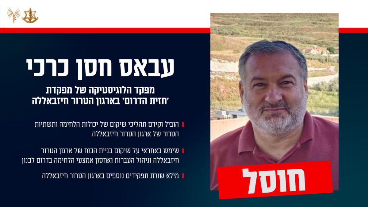 צה"ל מאשר: חוסל מפקד הלוגיסטיקה של "חזית הדרום" בחיזבאללה