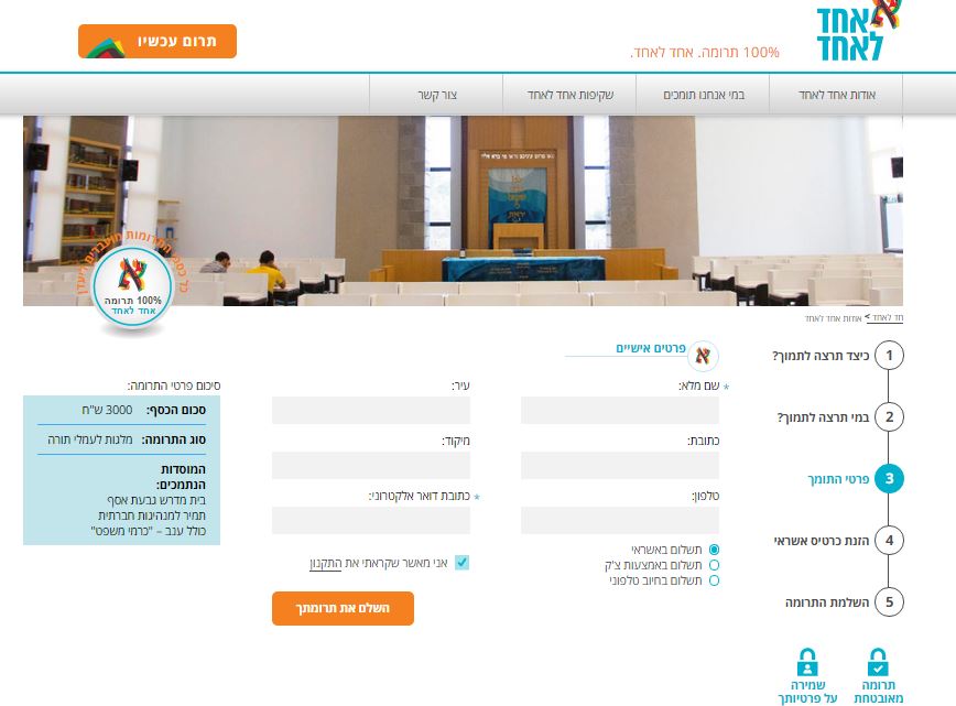 אתר אחד לאחד - סיום התרומה